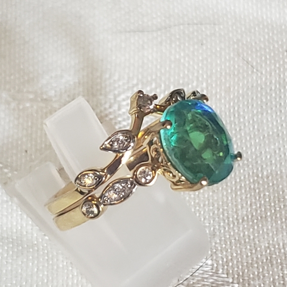 SOLDPeacock Quartz 2 set ring. Yellow Gold over Sterling Silver 3.25ctw - Picture 3 of 8